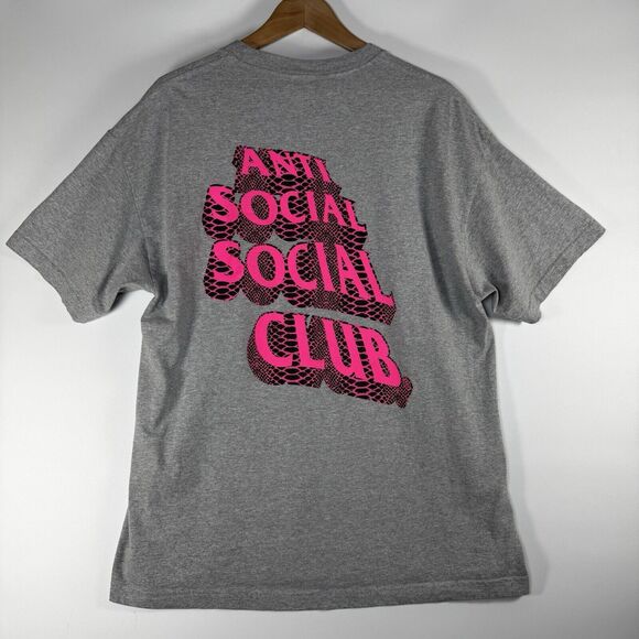 Anti Social Social Club Gray T Shirt Men Extra Large Snake Print Logo Streetwear - Picture 3 of 7
